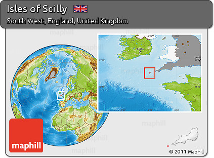 Physical Location Map of Isles of Scilly, highlighted country, highlighted grandparent region