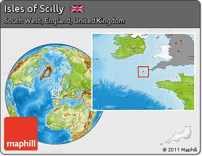Physical Location Map of Isles of Scilly, highlighted country, highlighted grandparent region