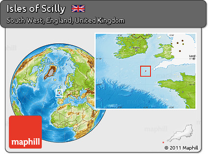 Physical Location Map of Isles of Scilly, highlighted grandparent region