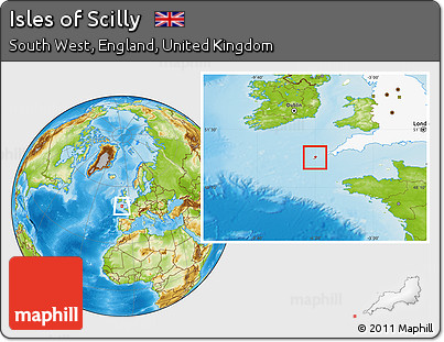 Physical Location Map of Isles of Scilly, highlighted grandparent region
