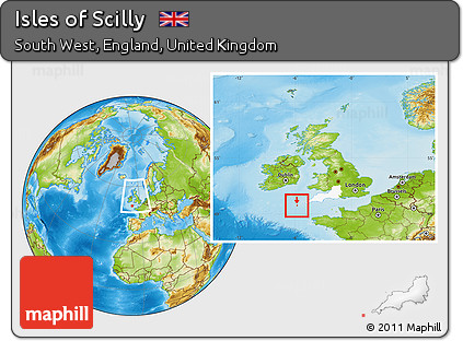 Physical Location Map of Isles of Scilly, highlighted parent region, within the entire country
