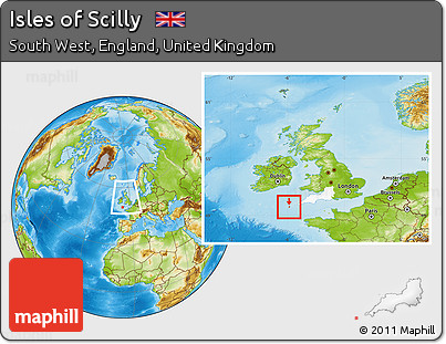 Physical Location Map of Isles of Scilly, highlighted parent region, within the entire country