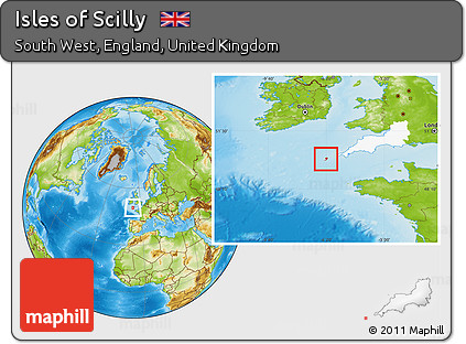Physical Location Map of Isles of Scilly, highlighted parent region