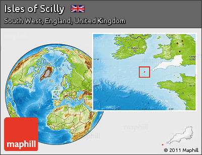 Physical Location Map of Isles of Scilly, highlighted parent region