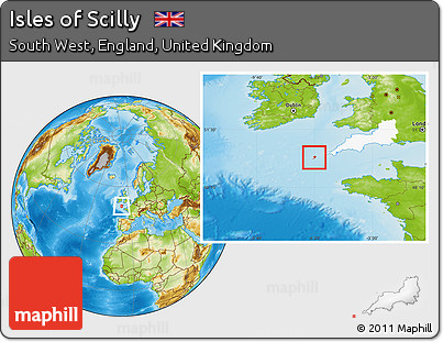 Physical Location Map of Isles of Scilly, highlighted parent region