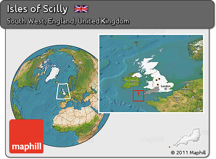 Satellite Location Map of Isles of Scilly, highlighted country, highlighted parent region, within the entire country