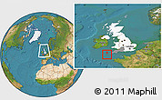 Satellite Location Map of Isles of Scilly, highlighted country, highlighted parent region, within the entire country