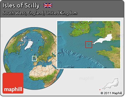 Satellite Location Map of Isles of Scilly, highlighted parent region