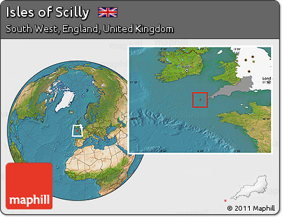 Satellite Location Map of Isles of Scilly, highlighted parent region, highlighted grandparent region