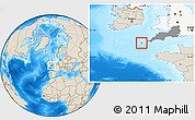 Shaded Relief Location Map of Isles of Scilly, highlighted country, highlighted parent region
