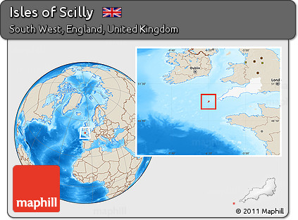Shaded Relief Location Map of Isles of Scilly, highlighted parent region