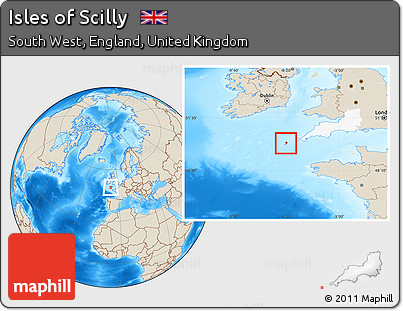 Shaded Relief Location Map of Isles of Scilly, highlighted parent region