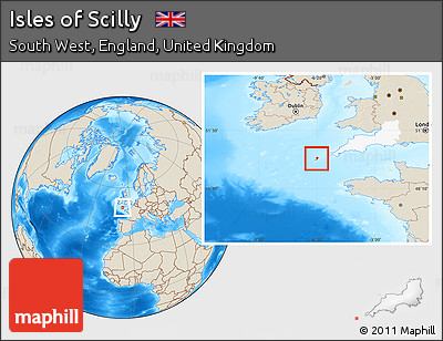 Shaded Relief Location Map of Isles of Scilly, highlighted parent region