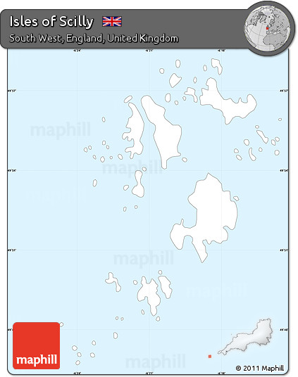 Silver Style Simple Map of Isles of Scilly, single color outside