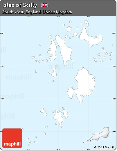 Silver Style Simple Map of Isles of Scilly, single color outside