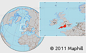 Gray Location Map of South West, within the entire country