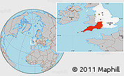 Gray Location Map of South West, highlighted parent region