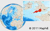 Shaded Relief Location Map of South West