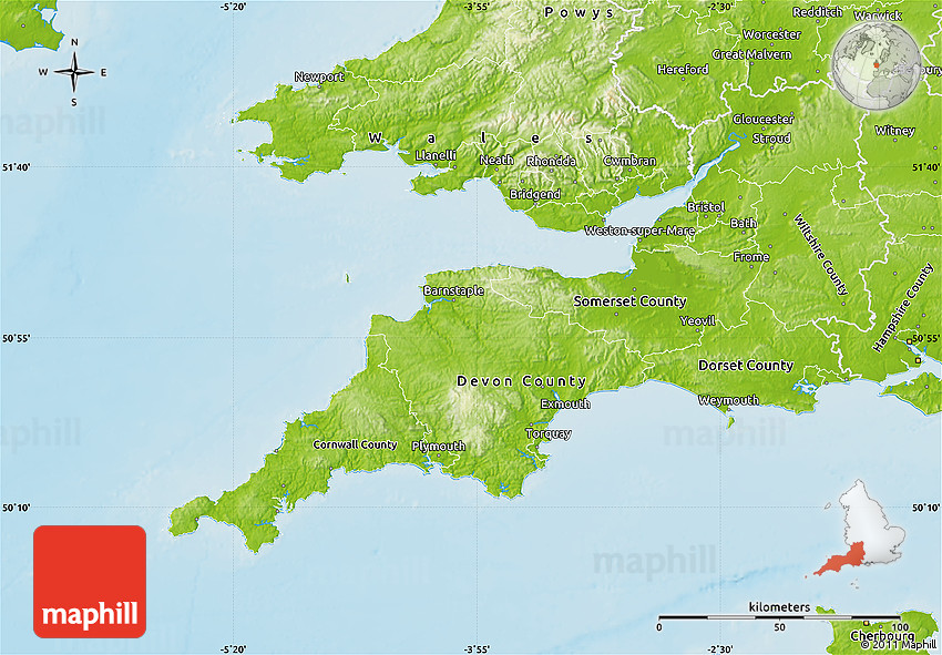 Map Of Western England Physical Map Of South West