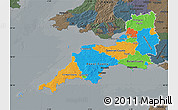 Political Map of South West, darken, semi-desaturated