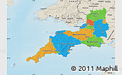 Political Map of South West, shaded relief outside
