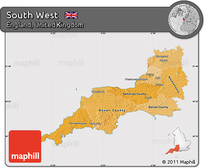 Political Shades Map of South West, cropped outside