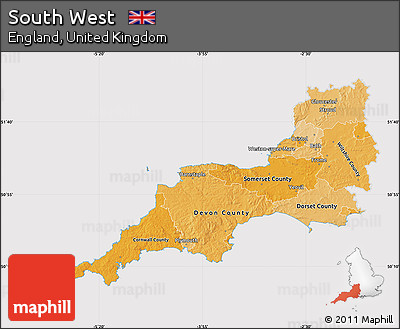 Political Shades Map of South West, cropped outside
