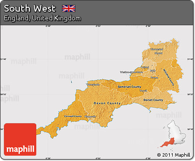 Political Shades Map of South West, cropped outside
