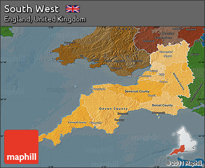 Political Shades Map of South West, darken