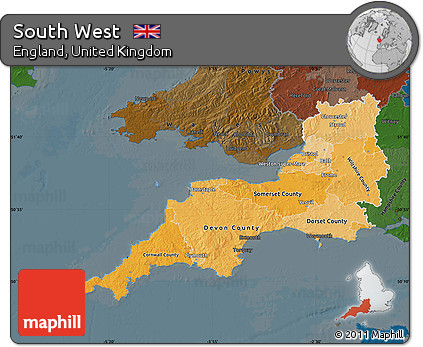 Political Shades Map of South West, darken