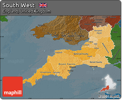 Political Shades Map of South West, darken