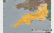 Political Shades Map of South West, darken, semi-desaturated