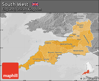 Political Shades Map of South West, desaturated