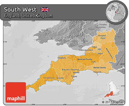 Political Shades Map of South West, desaturated