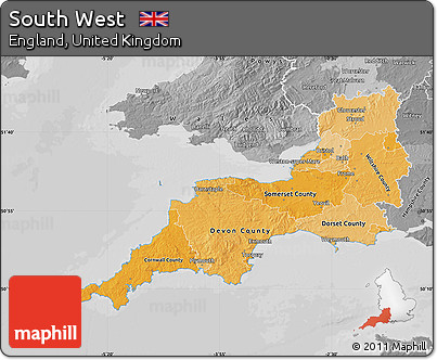 Political Shades Map of South West, desaturated