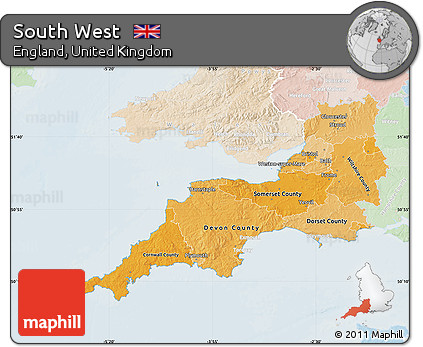 Political Shades Map of South West, lighten