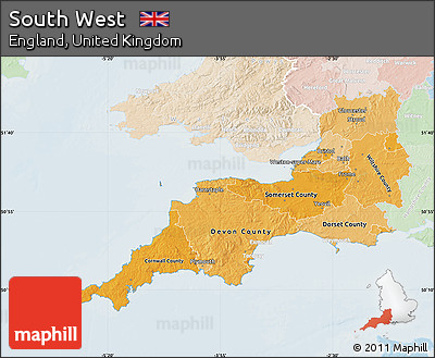 Political Shades Map of South West, lighten