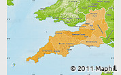Political Shades Map of South West, physical outside