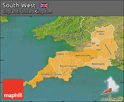 Political Shades Map of South West, satellite outside