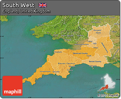 Political Shades Map of South West, satellite outside