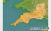 Political Shades Map of South West, satellite outside