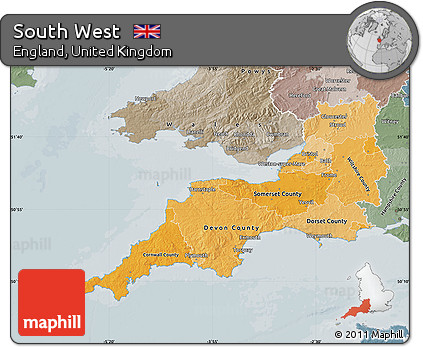 Political Shades Map of South West, semi-desaturated