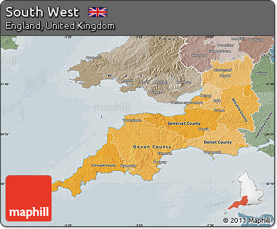 Political Shades Map of South West, semi-desaturated