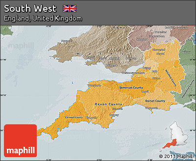 Political Shades Map of South West, semi-desaturated