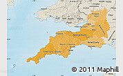 Political Shades Map of South West, shaded relief outside