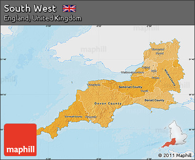 Political Shades Map of South West, single color outside