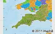 Satellite Map of South West, political outside