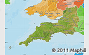 Satellite Map of South West, political shades outside