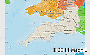 Shaded Relief Map of South West, political shades outside