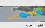Political Panoramic Map of South West, darken, semi-desaturated
